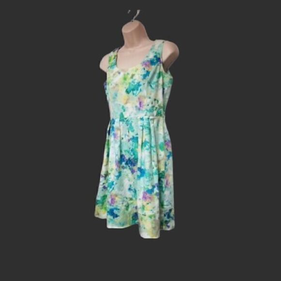 Calvin Klein Green Blue Patterned Abstract Floral Sleeveless Dress Adult… - Picture 2 of 8
